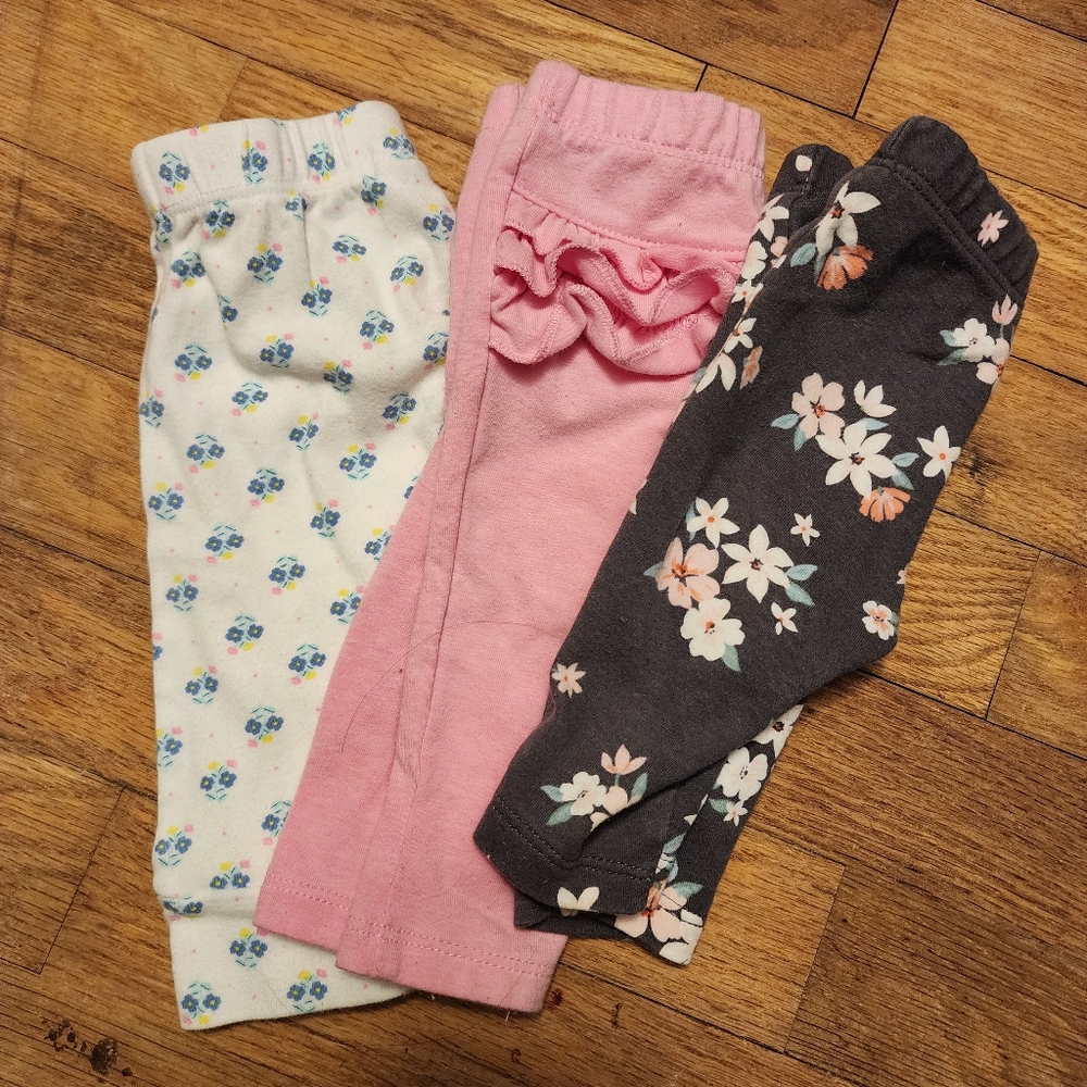 3 pairs girls pants 0-3 months